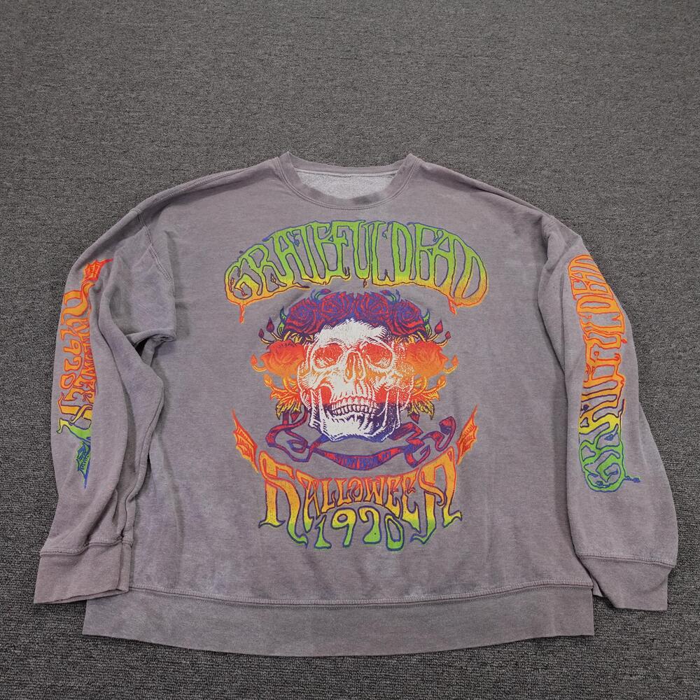 Grateful Dead Sweatshirt Mens XL Gray Halloween Skull Graphic Fleece Pullover